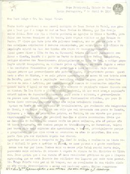 Carta de D. José Vieira Alvernaz para Manuel Duque Vieira