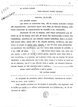 Carta de [António] Pina Calado para o coronel Hélder [Armando dos Santos] Ribeiro